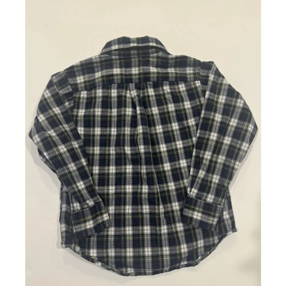 Ralph Lauren Boys Plaid Button Down Shirt 4T Navy Green Cotton Logo